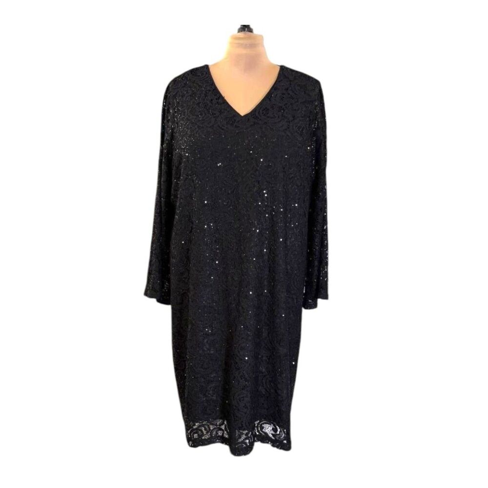 Nicole by Nicole Miller Black Sequin Lace V-Neck Dress, NEW! Size US 3X Petite